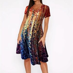 ABSTRACT PRINT COLOR BLOCK BOHEMIANS STYLE MULTICOLOR DRESSY CSDUAL DRESS SZ SM